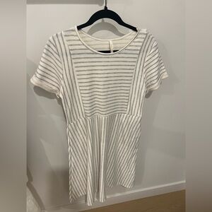 Chic Striped White and Gray Midi Dress